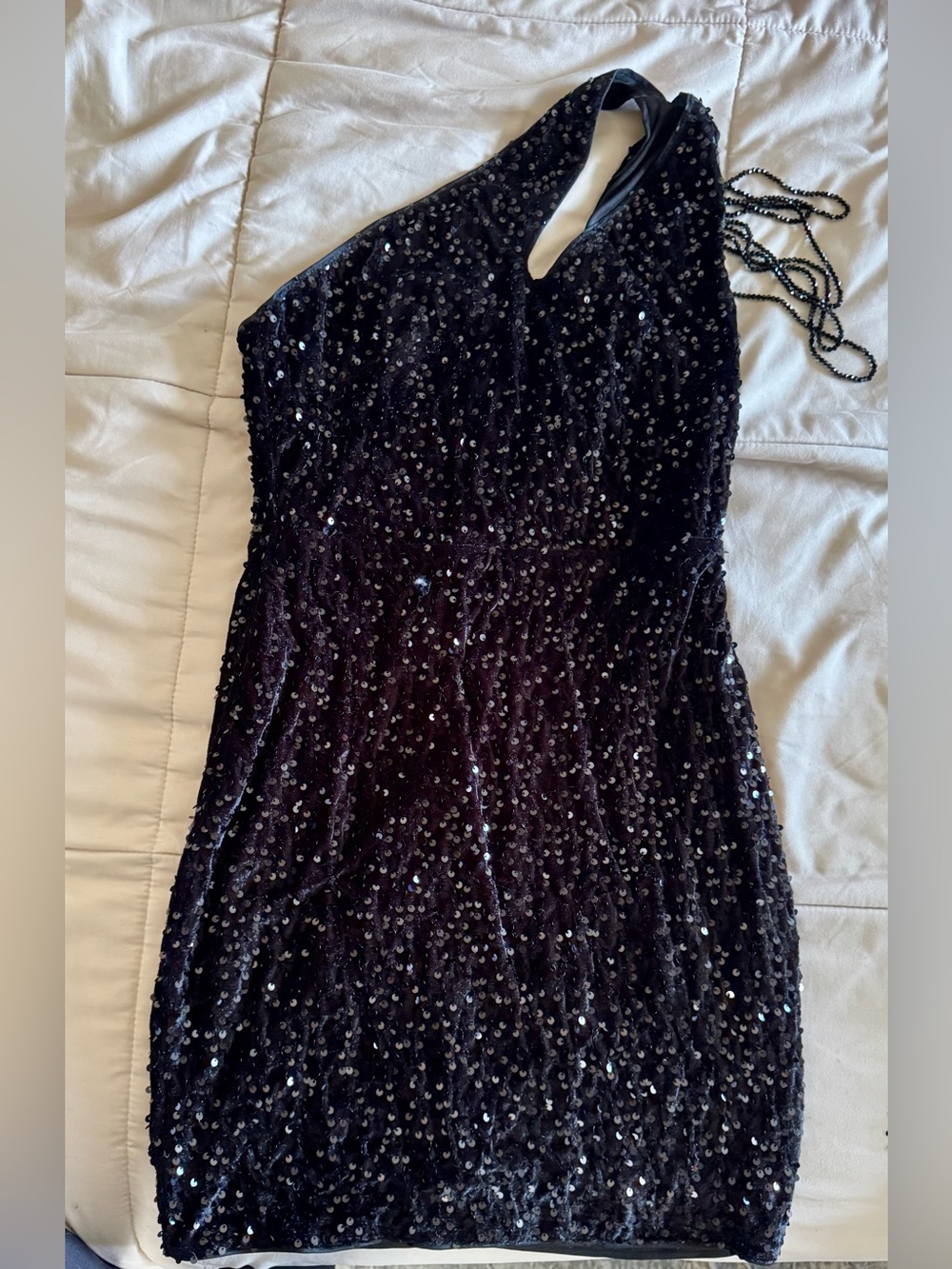 Black Sequin One-Shoulder Women's Dress